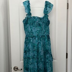 Turquoise High-Low Ruffle Dress